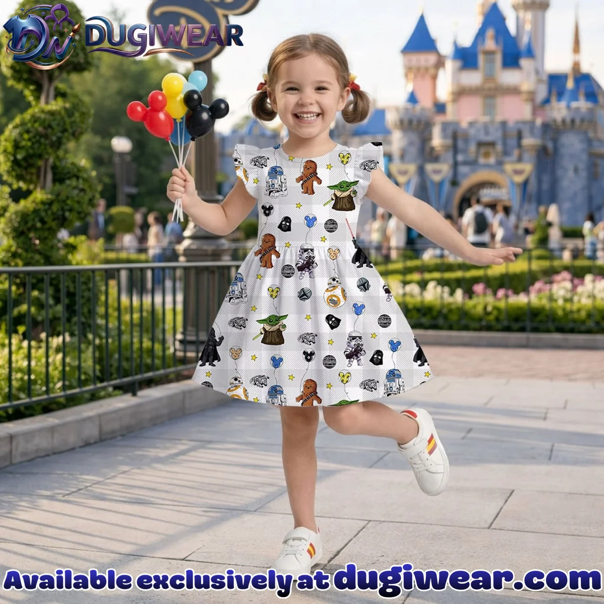 Disney Star Wars Mickey Balloon Pattern Mommy & Me Skater Dress, Mama Mini Family Matching Outfit Disney Star Wars Mickey Balloon Pattern Mommy & Me Skater Dress, Mama Mini Family Matching Outfit