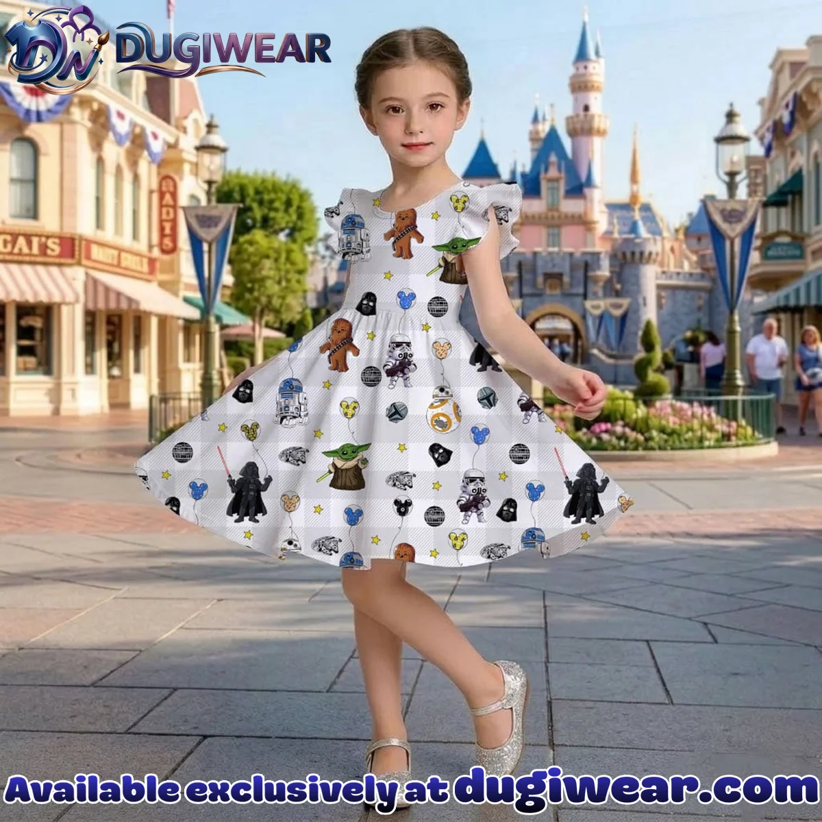 Disney Star Wars Mickey Balloon Pattern Mommy & Me Skater Dress, Mama Mini Family Matching Outfit Disney Star Wars Mickey Balloon Pattern Mommy & Me Skater Dress, Mama Mini Family Matching Outfit