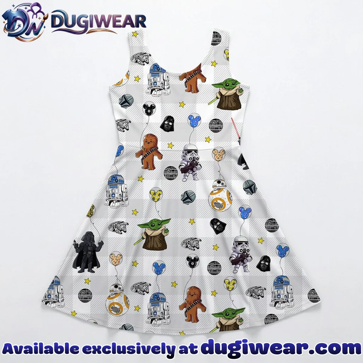 Disney Star Wars Mickey Balloon Pattern Mommy & Me Skater Dress, Mama Mini Family Matching Outfit Disney Star Wars Mickey Balloon Pattern Mommy & Me Skater Dress, Mama Mini Family Matching Outfit
