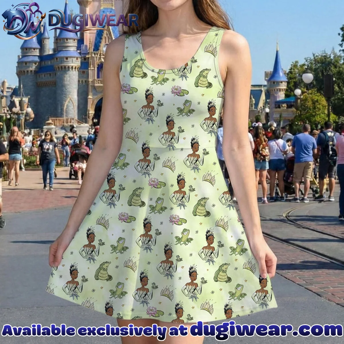 Disney Tiana Pattern Mommy & Me Skater Dress, Mama Mini Family Matching Outfit Disney Tiana Pattern Mommy & Me Skater Dress, Mama Mini Family Matching Outfit