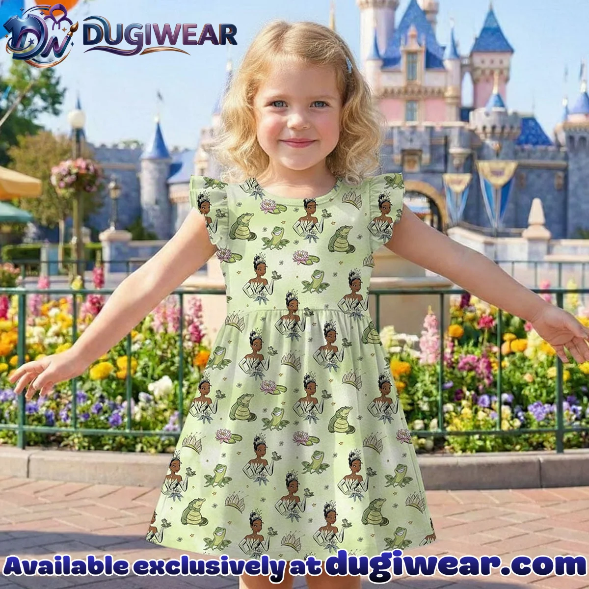 Disney Tiana Pattern Mommy & Me Skater Dress, Mama Mini Family Matching Outfit Disney Tiana Pattern Mommy & Me Skater Dress, Mama Mini Family Matching Outfit