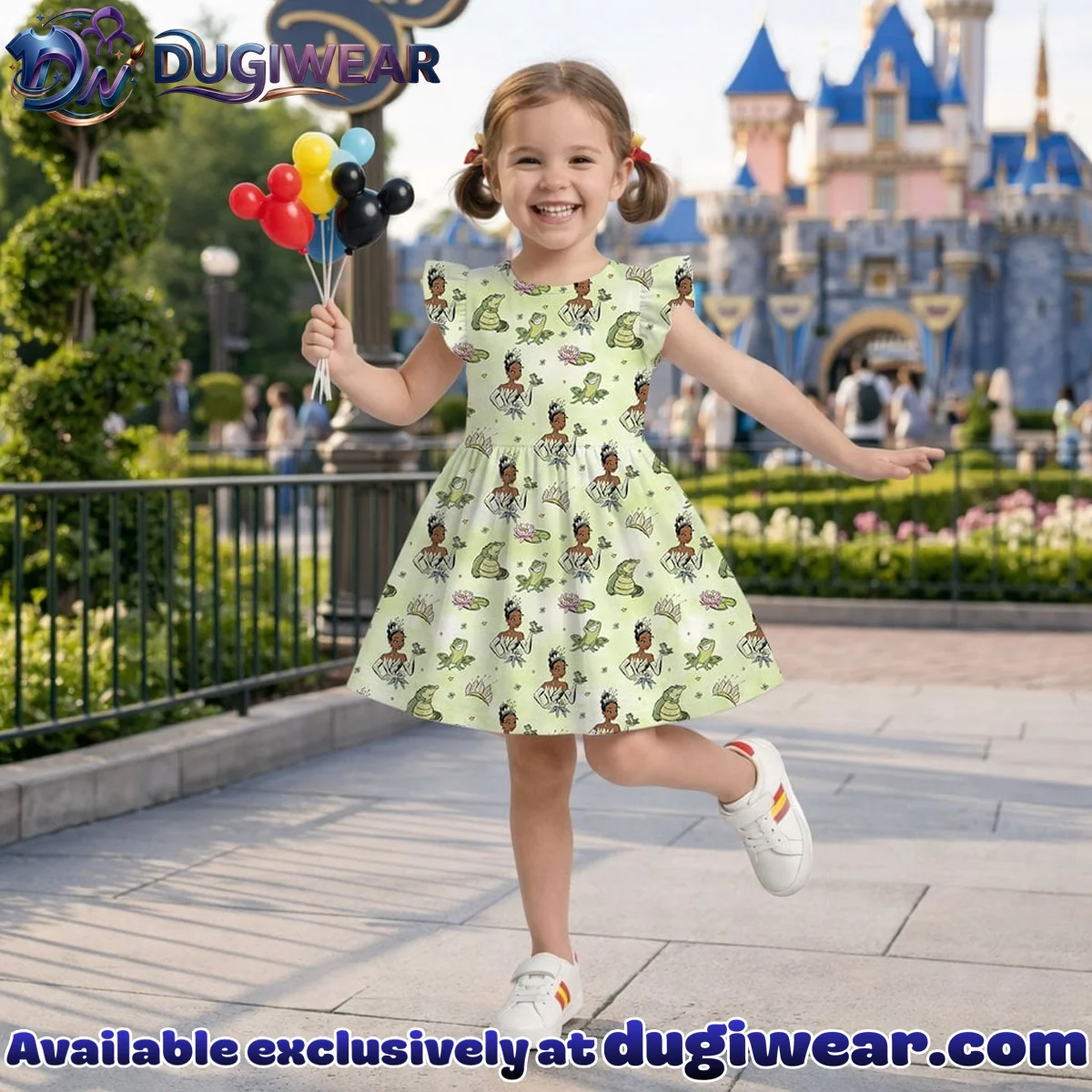 Disney Tiana Pattern Mommy & Me Skater Dress, Mama Mini Family Matching Outfit Disney Tiana Pattern Mommy & Me Skater Dress, Mama Mini Family Matching Outfit