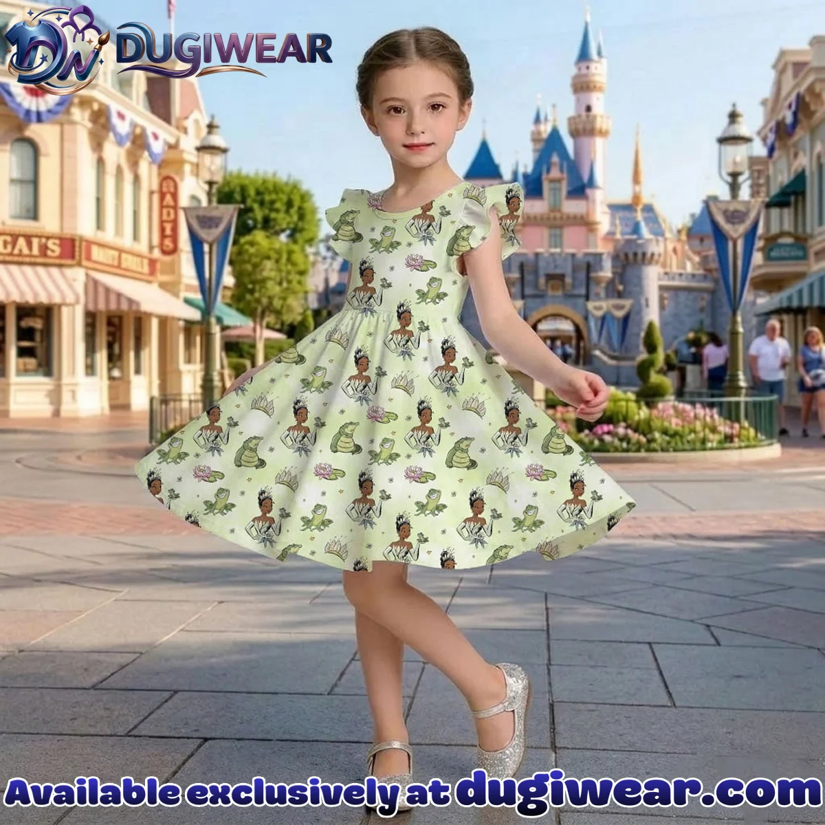 Disney Tiana Pattern Mommy & Me Skater Dress, Mama Mini Family Matching Outfit Disney Tiana Pattern Mommy & Me Skater Dress, Mama Mini Family Matching Outfit
