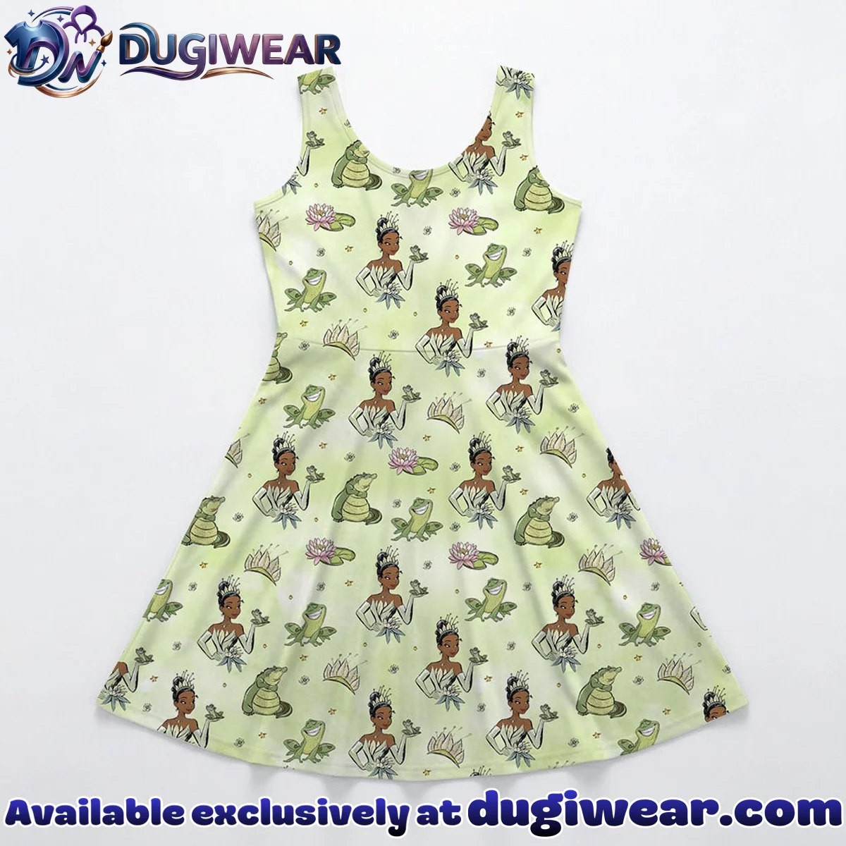 Disney Tiana Pattern Mommy & Me Skater Dress, Mama Mini Family Matching Outfit Disney Tiana Pattern Mommy & Me Skater Dress, Mama Mini Family Matching Outfit