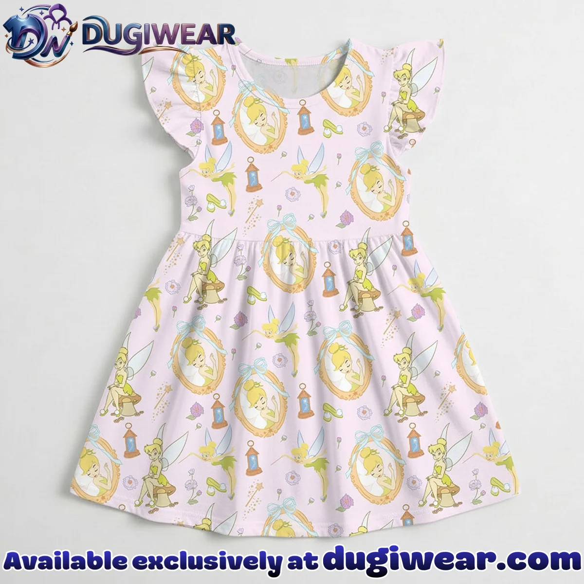 Disney Tinker Bell Fairy Pattern Mommy & Me Skater Dress, Mama Mini Family Matching Outfit Disney Tinker Bell Fairy Pattern Mommy & Me Skater Dress, Mama Mini Family Matching Outfit
