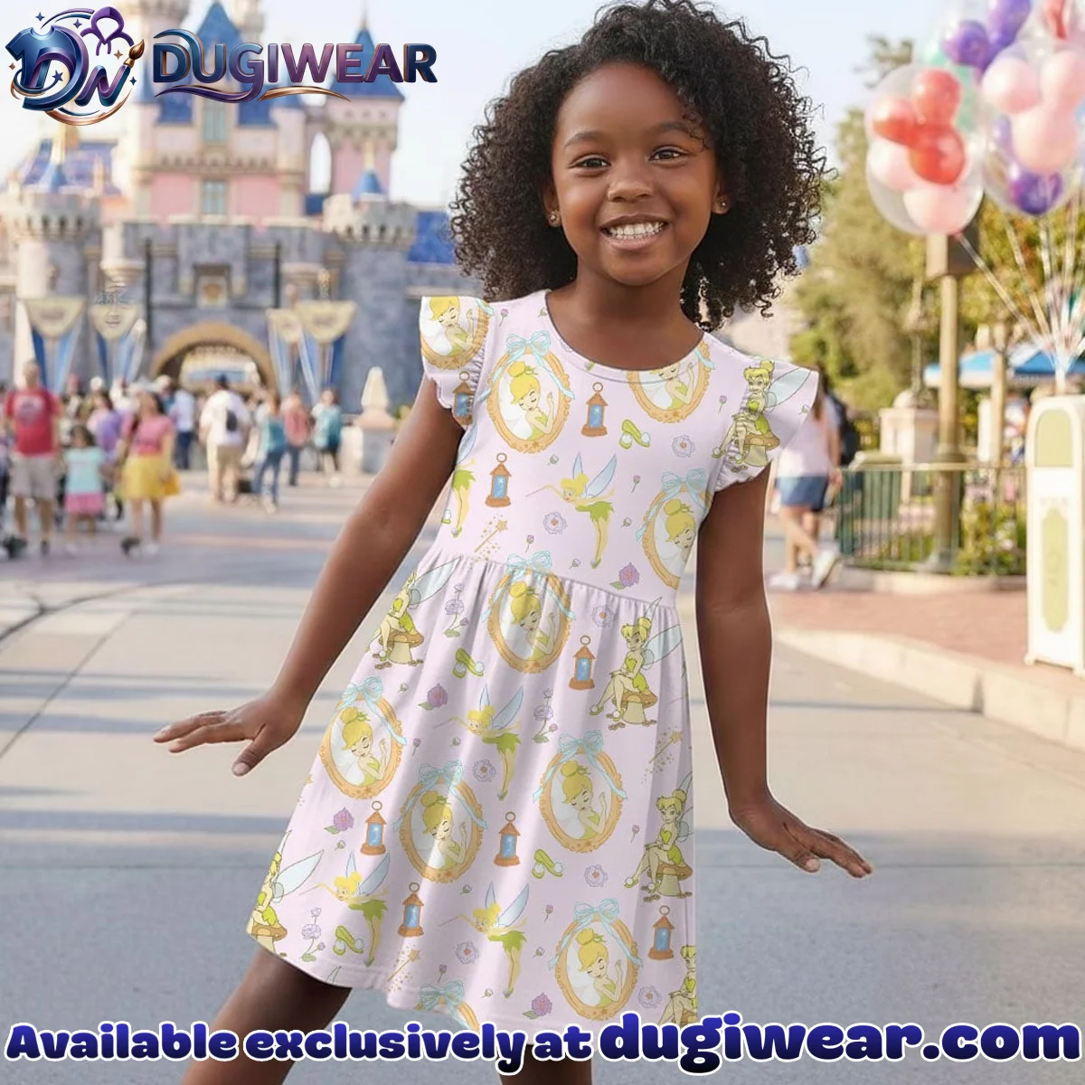 Disney Tinker Bell Fairy Pattern Mommy & Me Skater Dress, Mama Mini Family Matching Outfit Disney Tinker Bell Fairy Pattern Mommy & Me Skater Dress, Mama Mini Family Matching Outfit