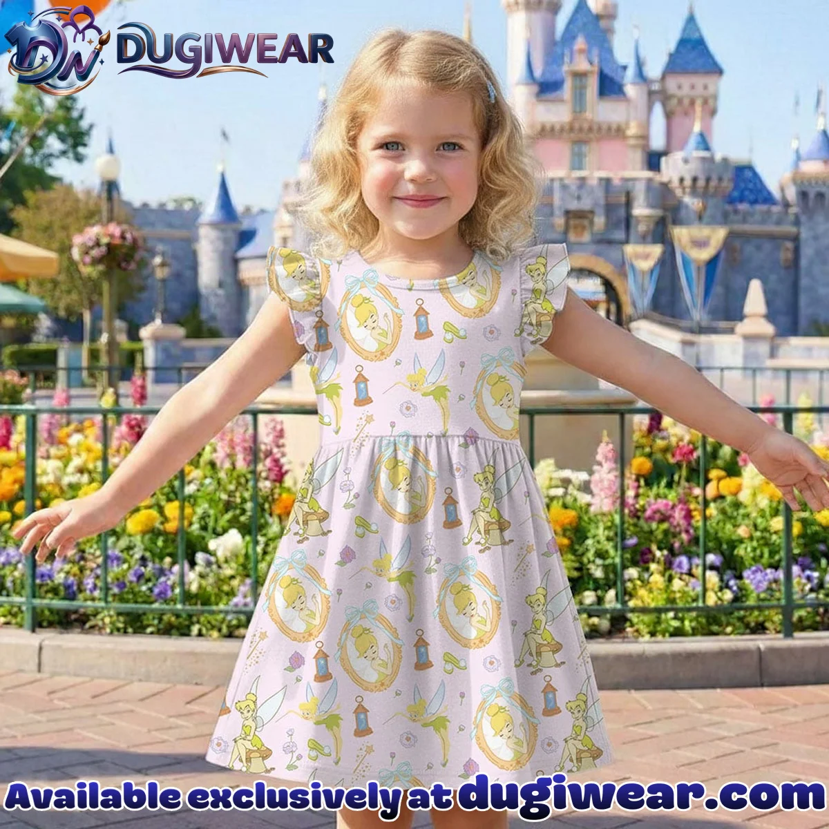 Disney Tinker Bell Fairy Pattern Mommy & Me Skater Dress, Mama Mini Family Matching Outfit Disney Tinker Bell Fairy Pattern Mommy & Me Skater Dress, Mama Mini Family Matching Outfit