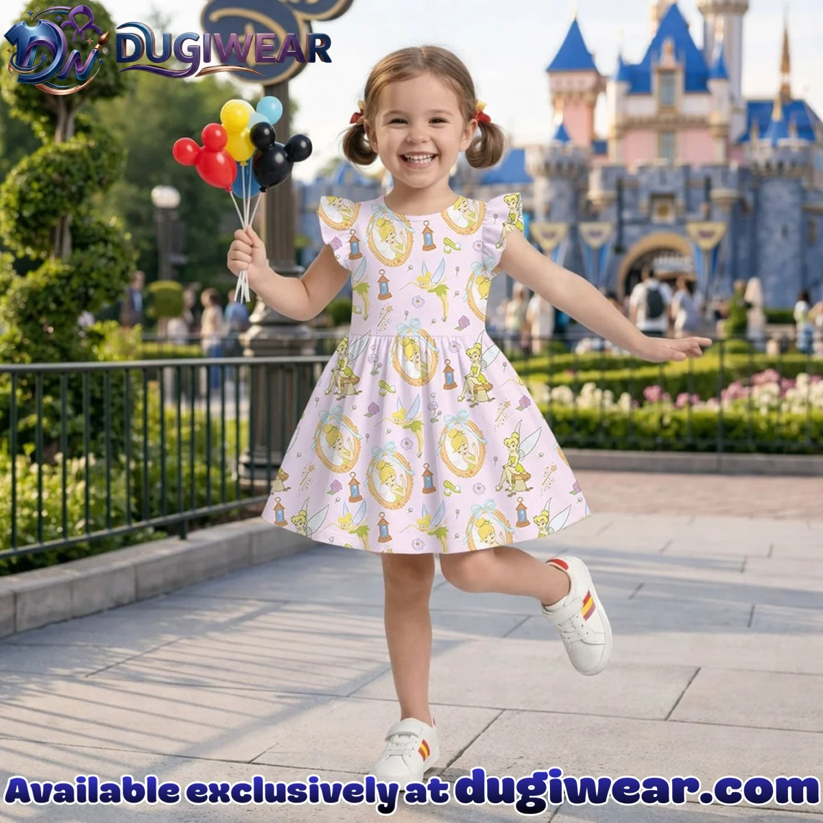 Disney Tinker Bell Fairy Pattern Mommy & Me Skater Dress, Mama Mini Family Matching Outfit Disney Tinker Bell Fairy Pattern Mommy & Me Skater Dress, Mama Mini Family Matching Outfit