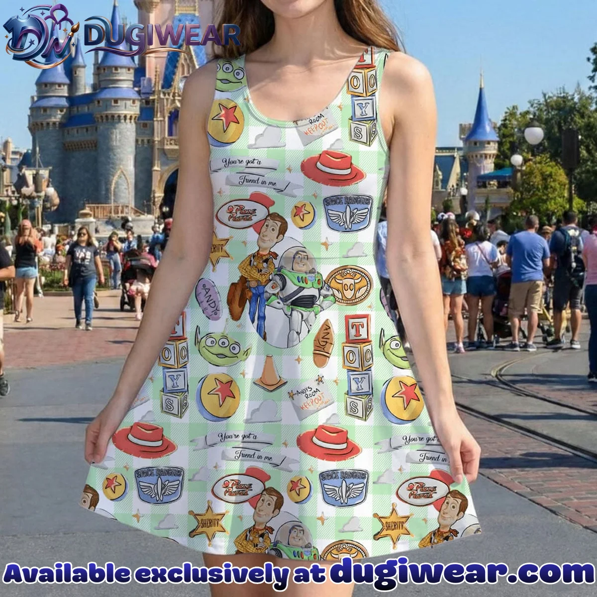 Disney Toy Story Character Pattern Mommy & Me Skater Dress, Mama Mini Family Matching Outfit Disney Toy Story Character Pattern Mommy & Me Skater Dress, Mama Mini Family Matching Outfit