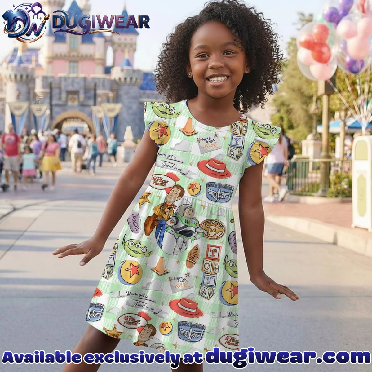 Disney Toy Story Character Pattern Mommy & Me Skater Dress, Mama Mini Family Matching Outfit Disney Toy Story Character Pattern Mommy & Me Skater Dress, Mama Mini Family Matching Outfit