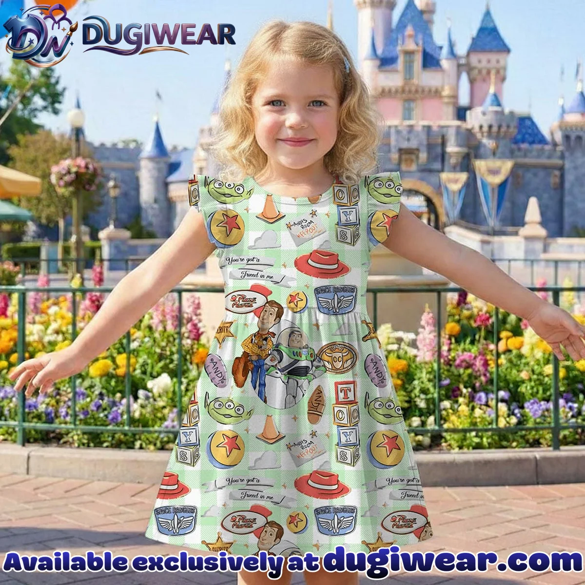 Disney Toy Story Character Pattern Mommy & Me Skater Dress, Mama Mini Family Matching Outfit Disney Toy Story Character Pattern Mommy & Me Skater Dress, Mama Mini Family Matching Outfit