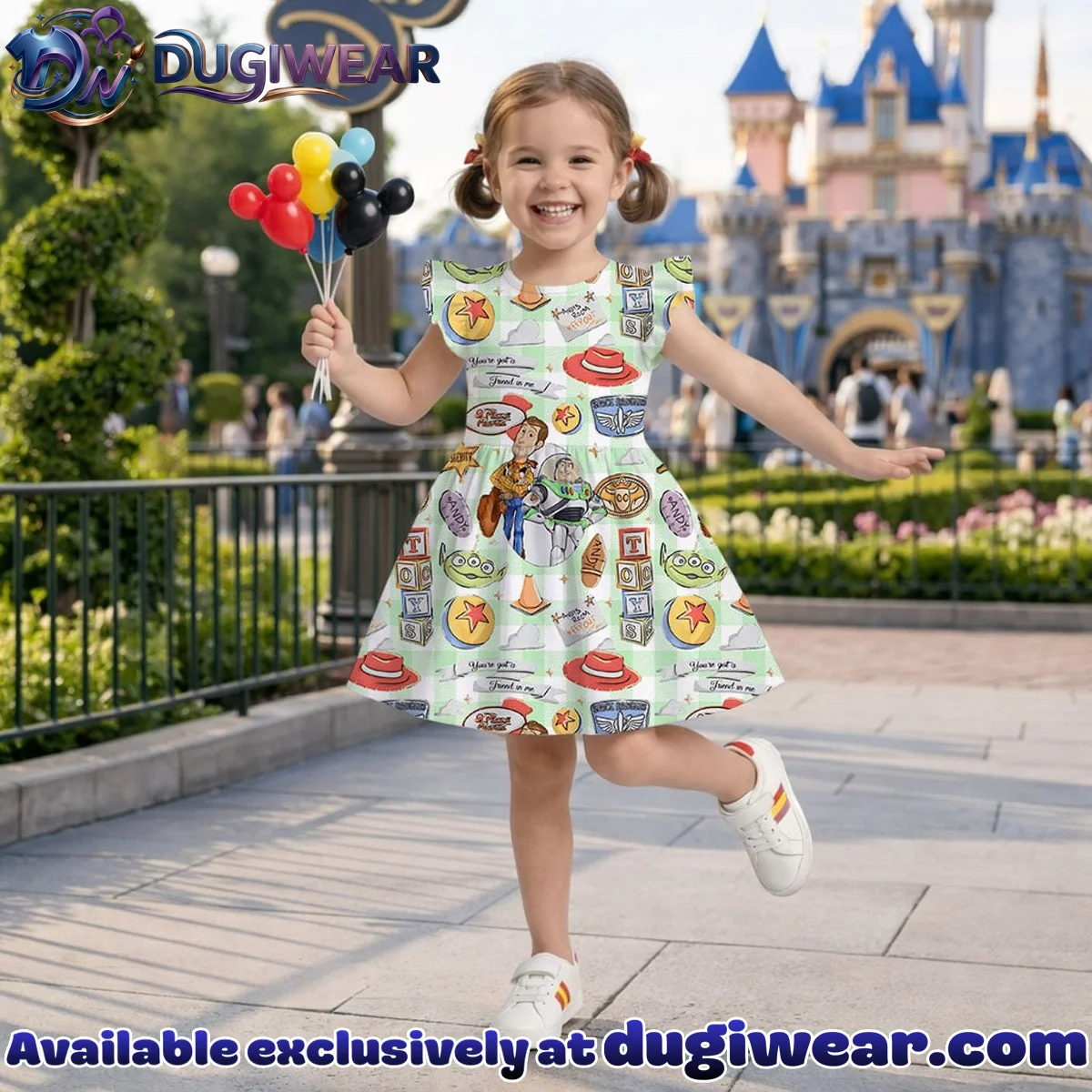 Disney Toy Story Character Pattern Mommy & Me Skater Dress, Mama Mini Family Matching Outfit Disney Toy Story Character Pattern Mommy & Me Skater Dress, Mama Mini Family Matching Outfit