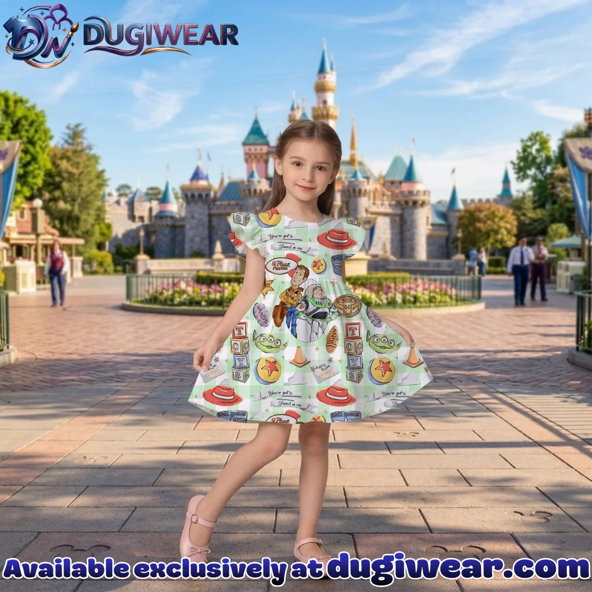 Disney Toy Story Character Pattern Mommy & Me Skater Dress, Mama Mini Family Matching Outfit Disney Toy Story Character Pattern Mommy & Me Skater Dress, Mama Mini Family Matching Outfit
