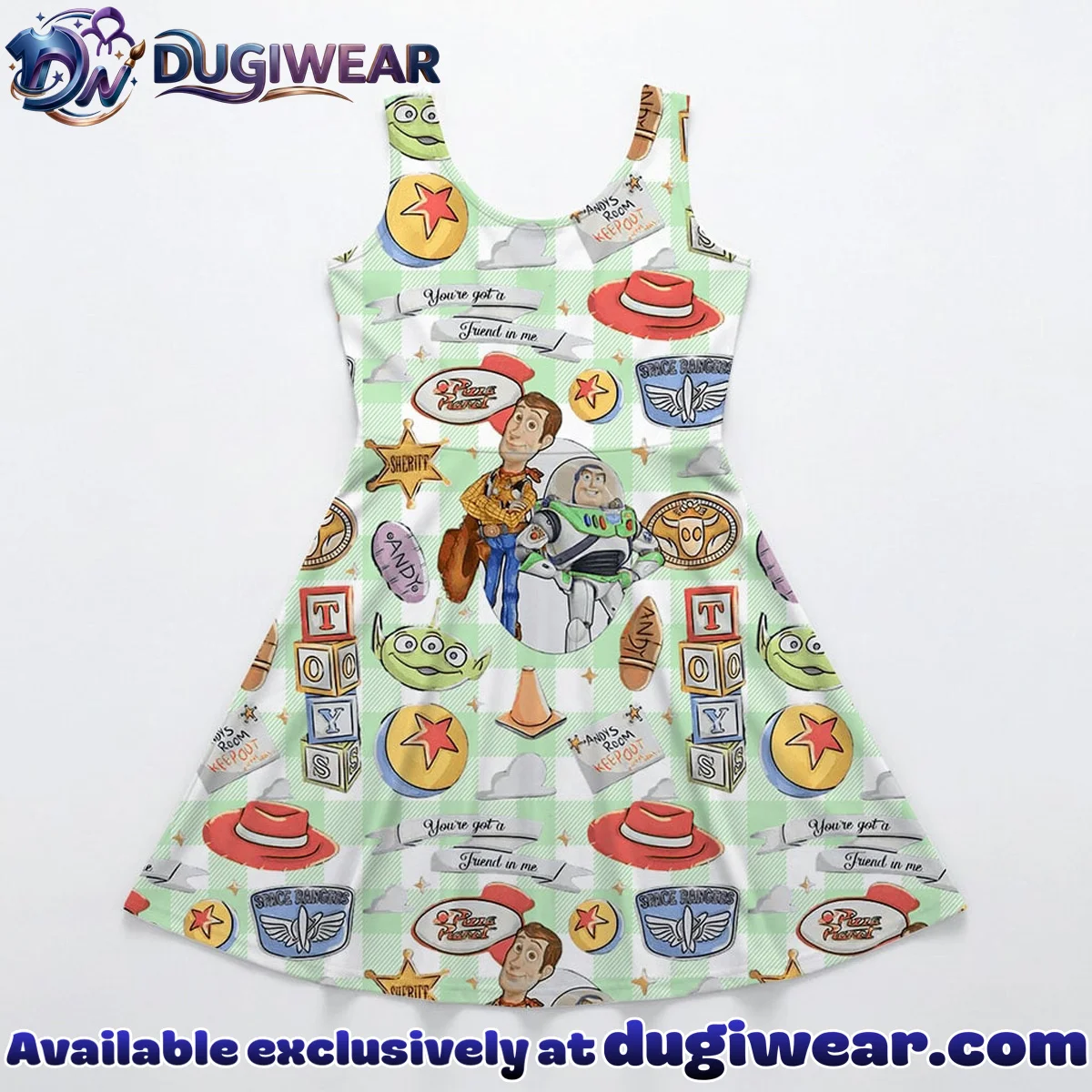 Disney Toy Story Character Pattern Mommy & Me Skater Dress, Mama Mini Family Matching Outfit Disney Toy Story Character Pattern Mommy & Me Skater Dress, Mama Mini Family Matching Outfit