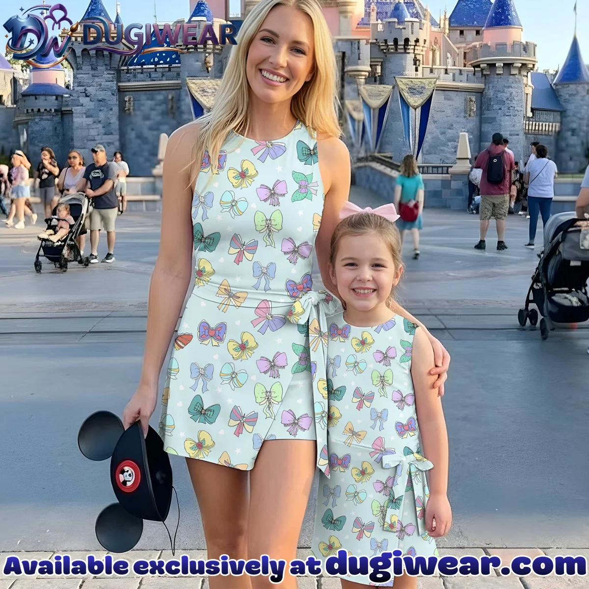 Girls Blue Colorful Bow Print Athletic Dress - Tennis Dress Skirt, Family Matching Outfit