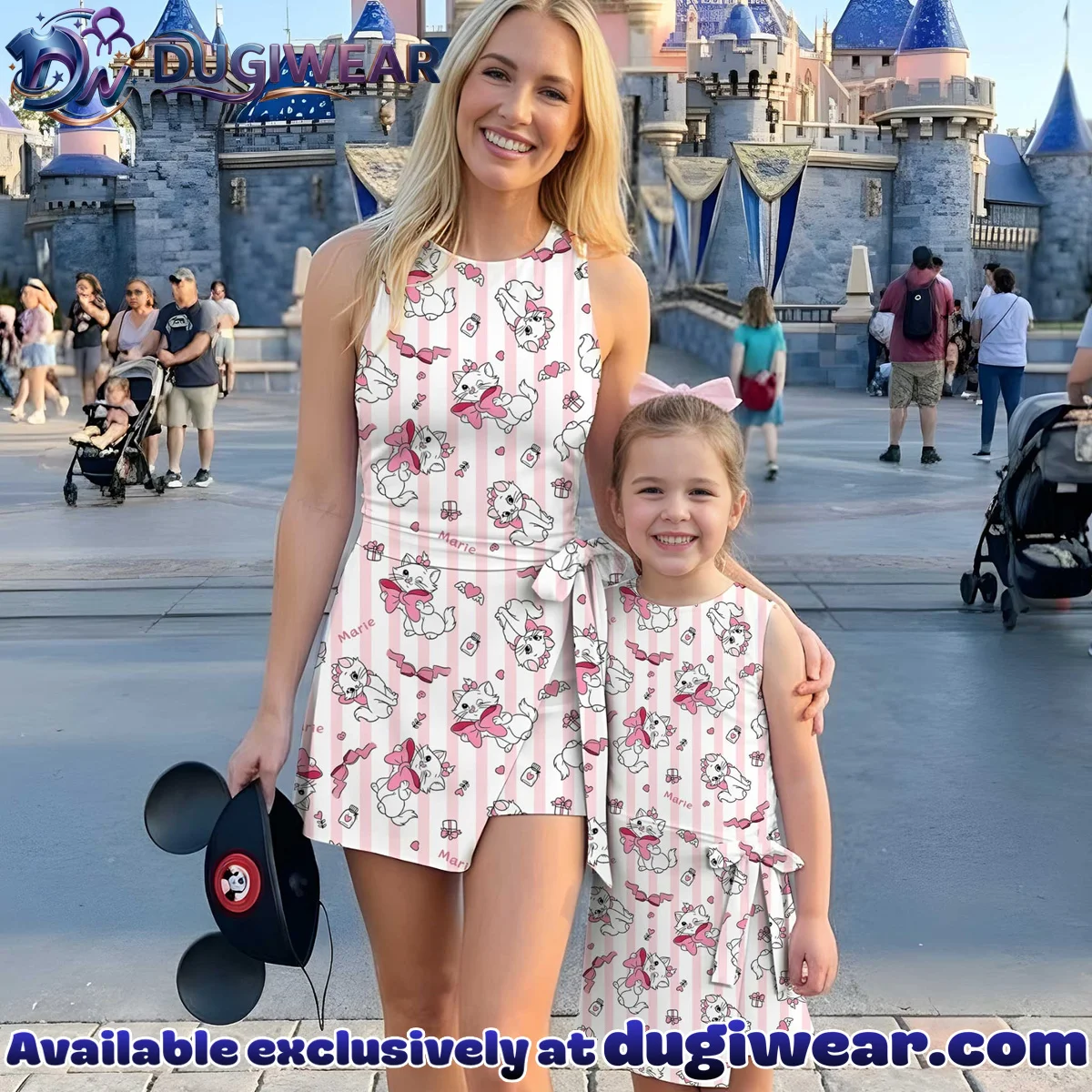 Girls Disney Marie Pink Bow Stripe Athletic Dress - Tennis Dress Skirt, Family Matching Outfit