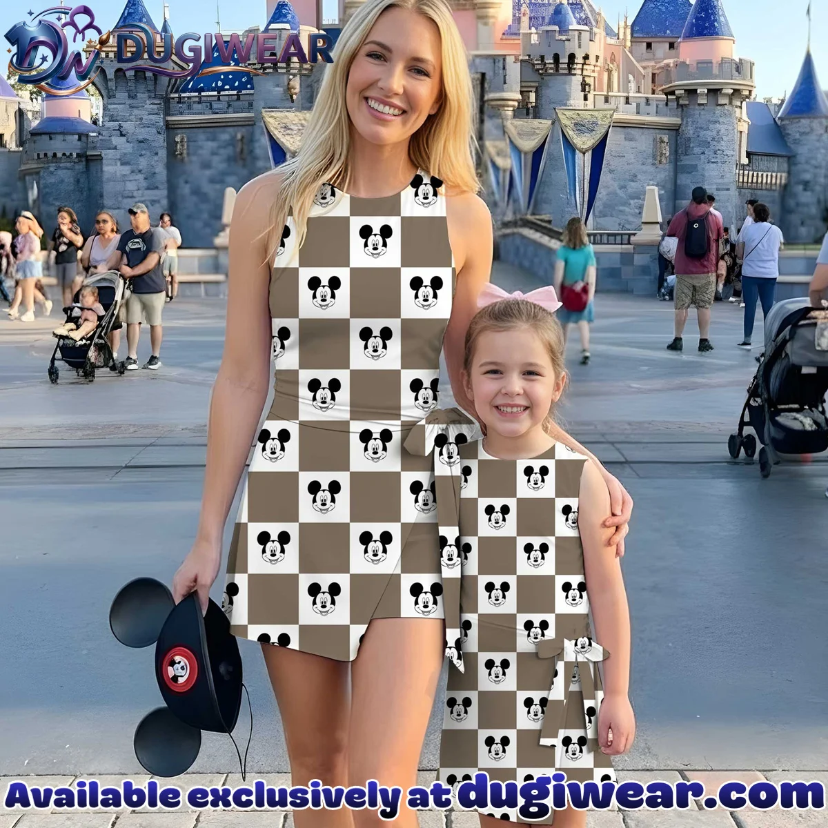 Girls Neutral Mickey Checkerboard Athletic Dress - Tennis Dress Skirt, Family Matching Disney Outfit
