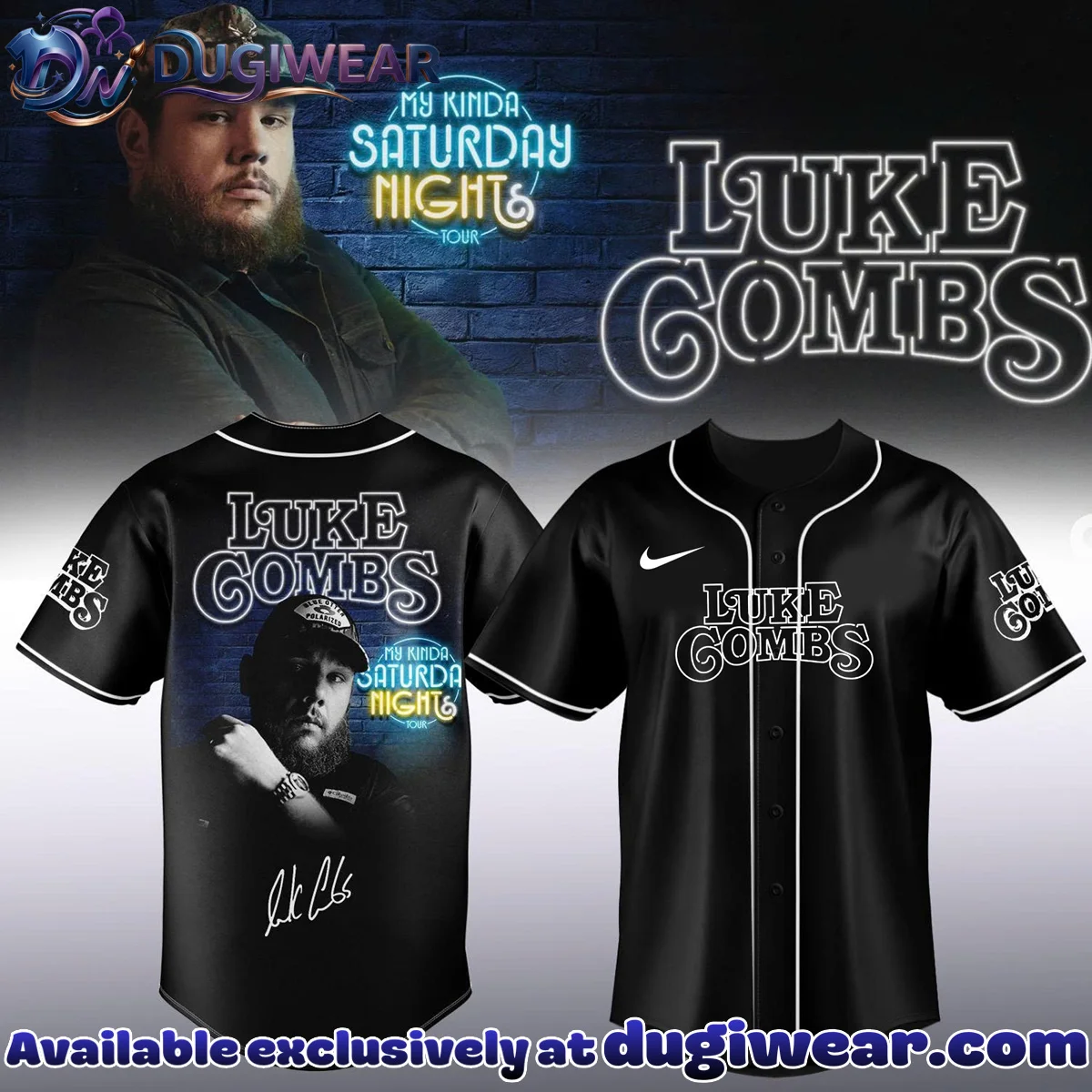 Luke Combs My Kinda Saturday Night Tour Signature Baseball Jersey (Design 10)