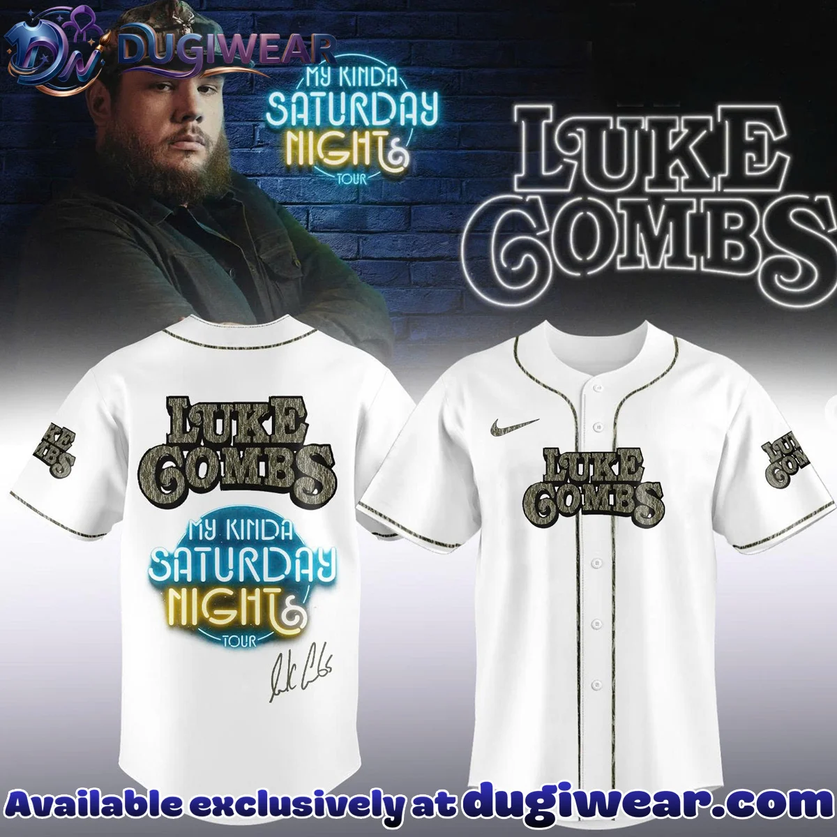 Luke Combs My Kinda Saturday Night Tour Signature Baseball Jersey - Part 9