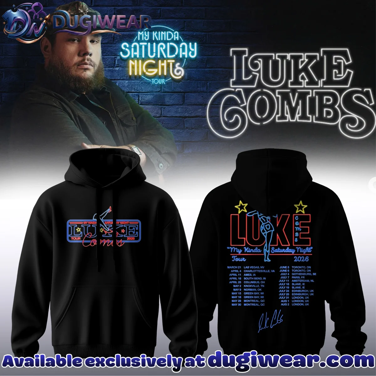 Luke Combs My Kinda Saturday Night Tour Signature T-Shirt & Hoodie (Release 3)
