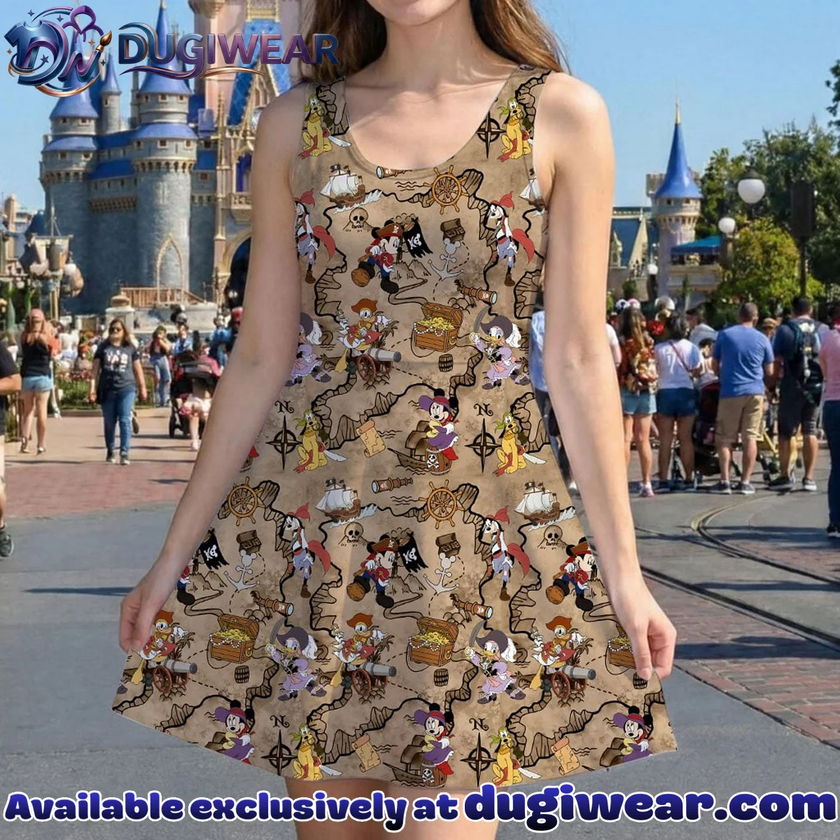 Mickey and Friends Treasure Map Mommy & Me Skater Dress, Mama Mini Adventure Matching Outfit Mickey and Friends Treasure Map Mommy & Me Skater Dress, Mama Mini Adventure Matching Outfit