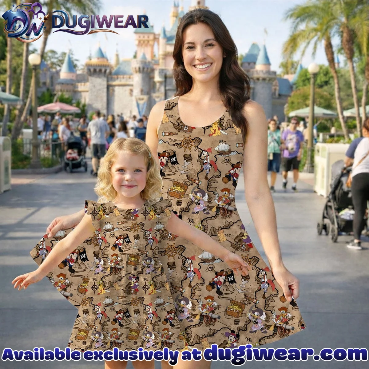 Mickey and Friends Treasure Map Mommy & Me Skater Dress, Mama Mini Adventure Matching Outfit