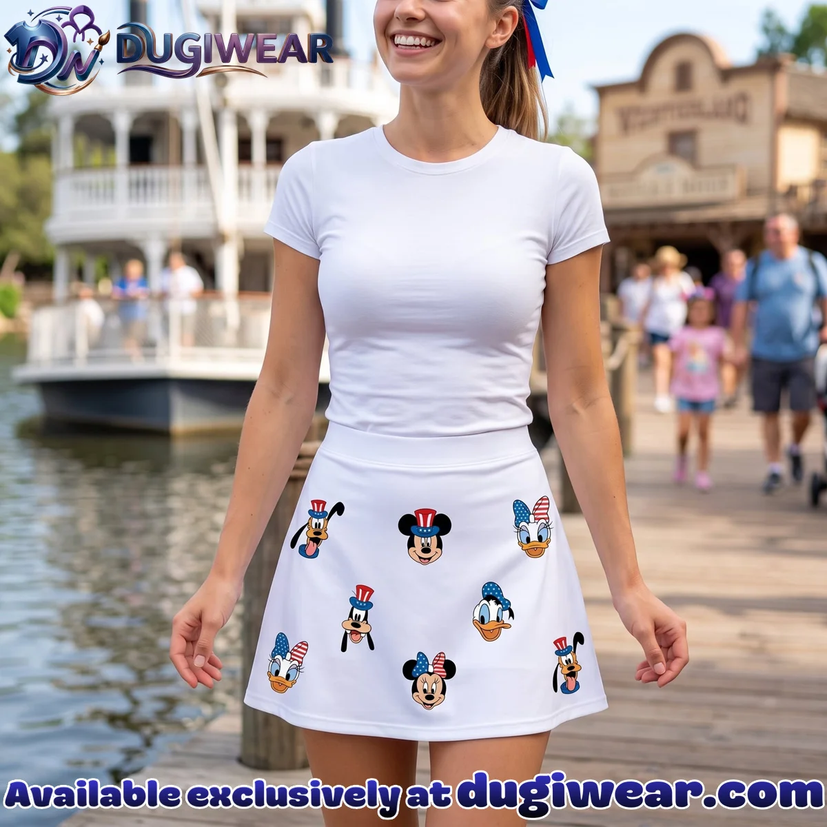 Mickey And Friends USA Flag Magic Skater Skirt, 4th Of July Disney Women Skater Skirt