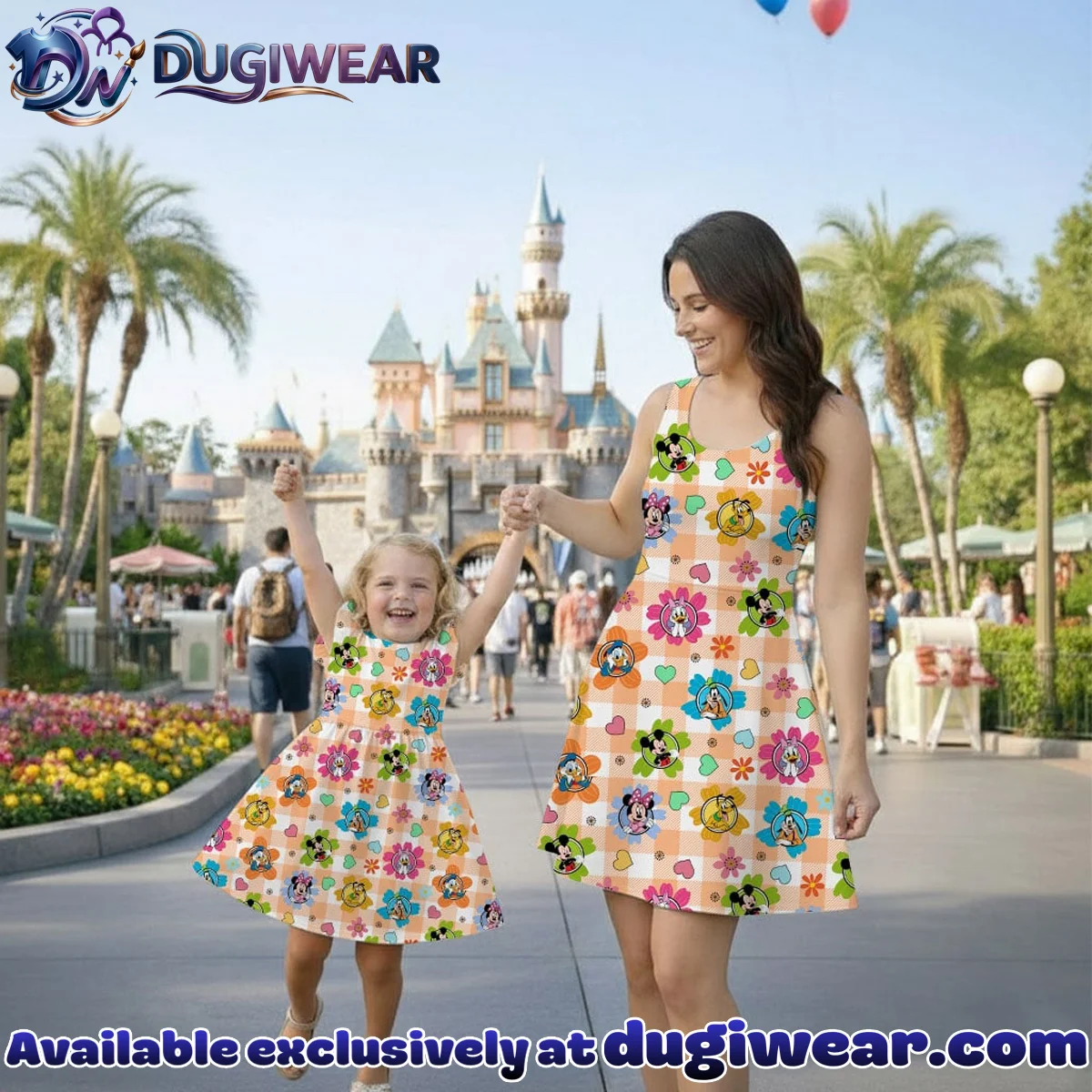 Mickey Friends Floral Mommy & Me Skater Dress, Mama Mini Garden Matching Outfit Mickey Friends Floral Mommy & Me Skater Dress, Mama Mini Garden Matching Outfit