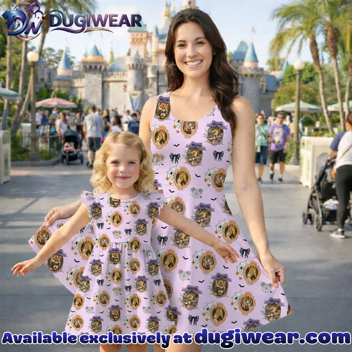 Mickey Halloween Portrait Mommy & Me Skater Dress, Mama Mini Spooky Matching Outfit