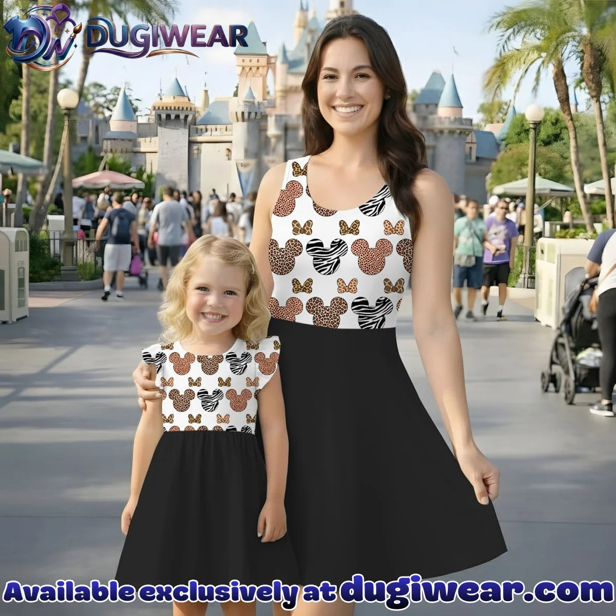 Mickey Minnie Animal Print Mommy & Me Skater Dress, Mama Mini Safari Matching Outfit
