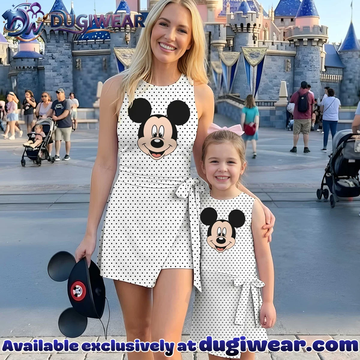 Mickey Mouse Matching Skater Dress Set, Black Polka Dot Mom And Me Outfit, Disney Park Vacation Clothes