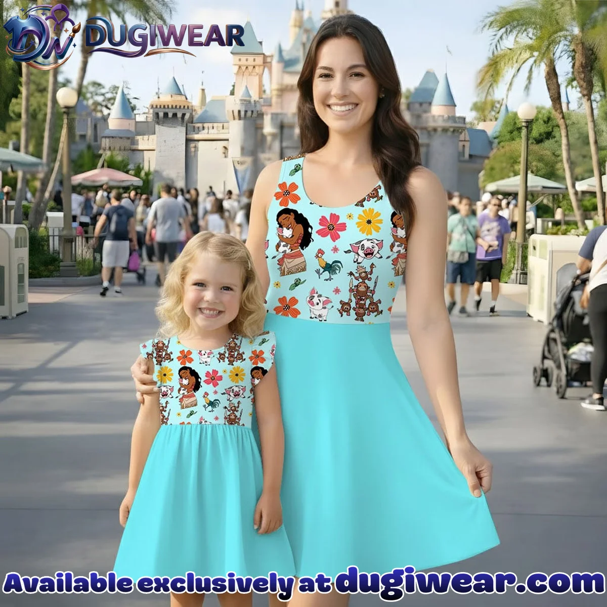 Moana Tropical Mommy & Me Skater Dress, Mama Mini Island Matching Outfit
