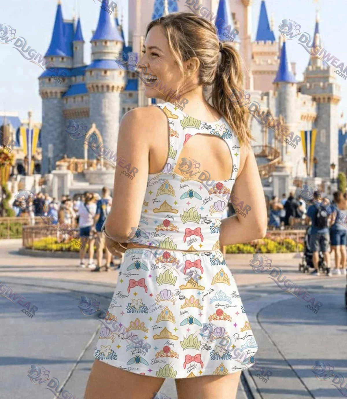 Princess Crown Coquette Bow Dress Set, Disney Princess Family Vacation Outfit Princess Crown Coquette Bow Dress Set, Disney Princess Family Vacation Outfit