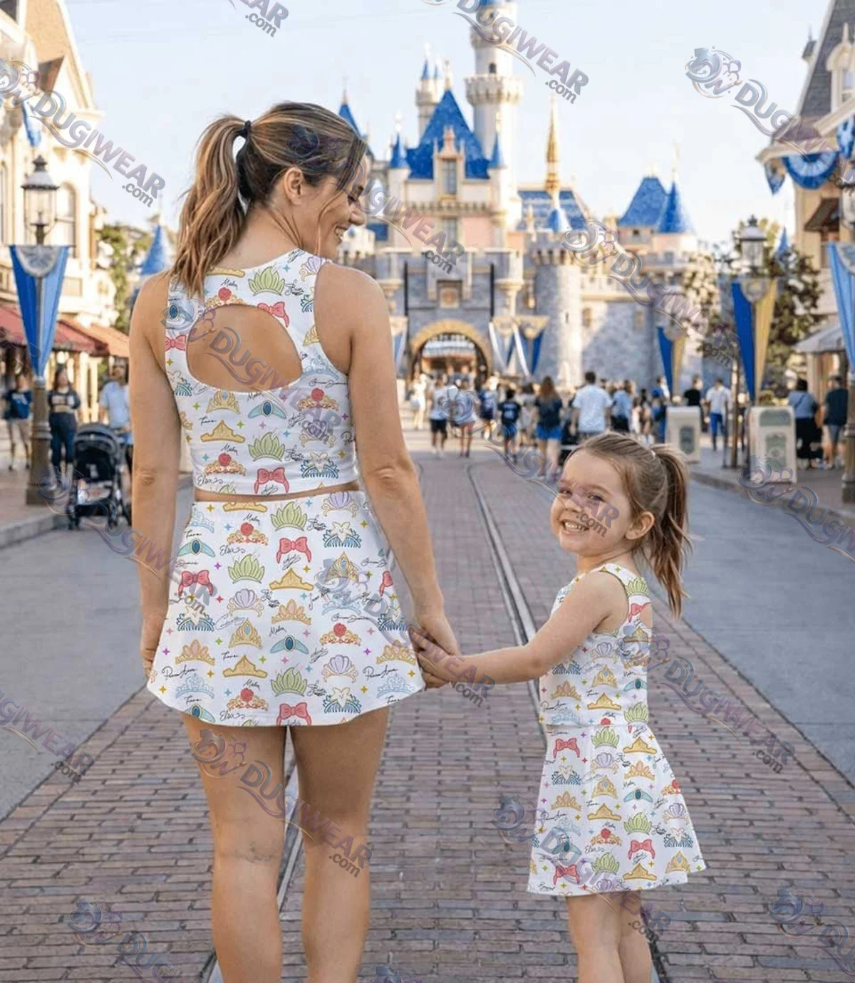 Princess Crown Coquette Bow Dress Set, Disney Princess Family Vacation Outfit Princess Crown Coquette Bow Dress Set, Disney Princess Family Vacation Outfit