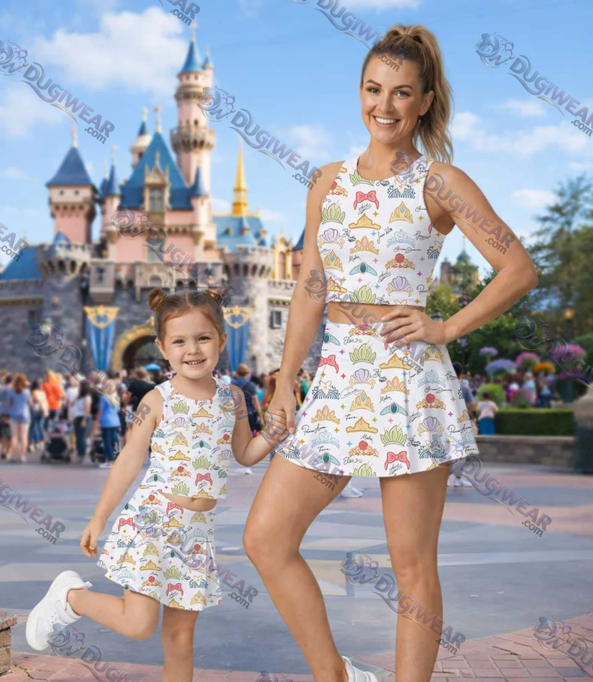 Princess Crown Coquette Bow Dress Set, Disney Princess Family Vacation Outfit Princess Crown Coquette Bow Dress Set, Disney Princess Family Vacation Outfit