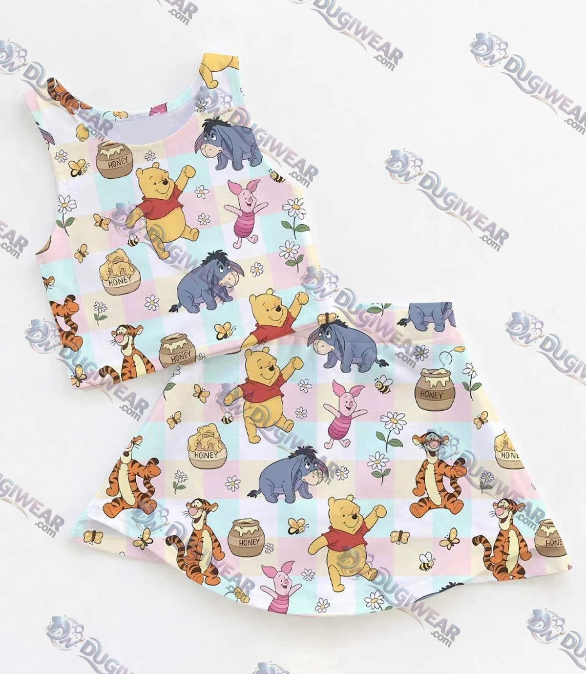 Retro Winnie The Pooh Dress Set, Pooh Bear Family Vacation Outfit