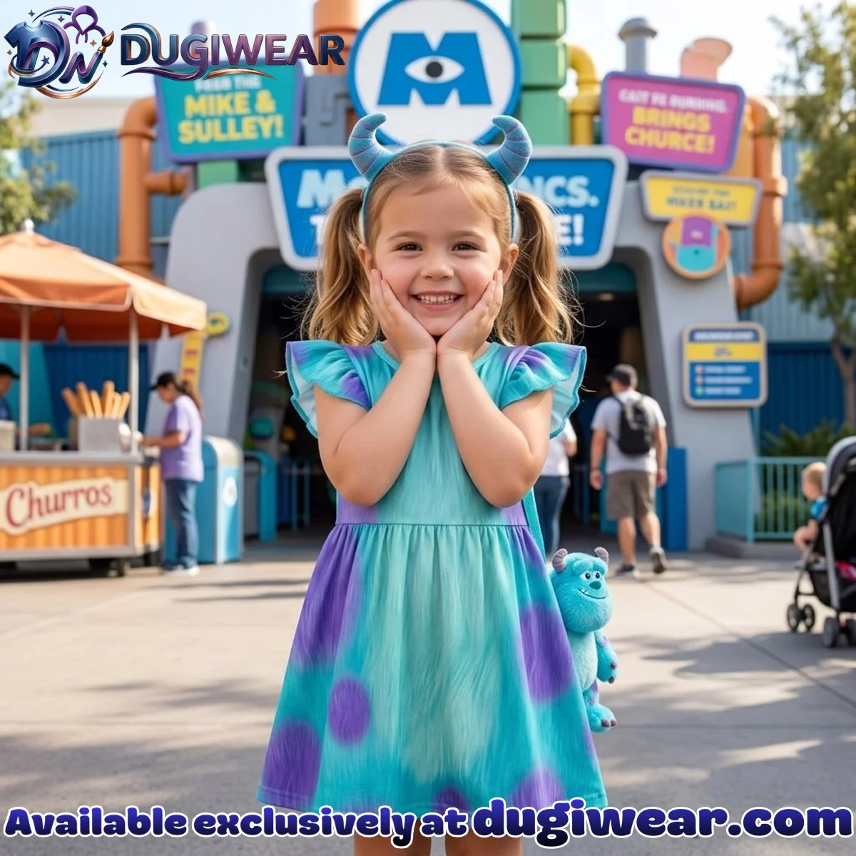 Sulley Ruffle Skater Dress, Monsters Inc Disney Park Skater Dress, Sulley Park Vacation Outfit For Girls