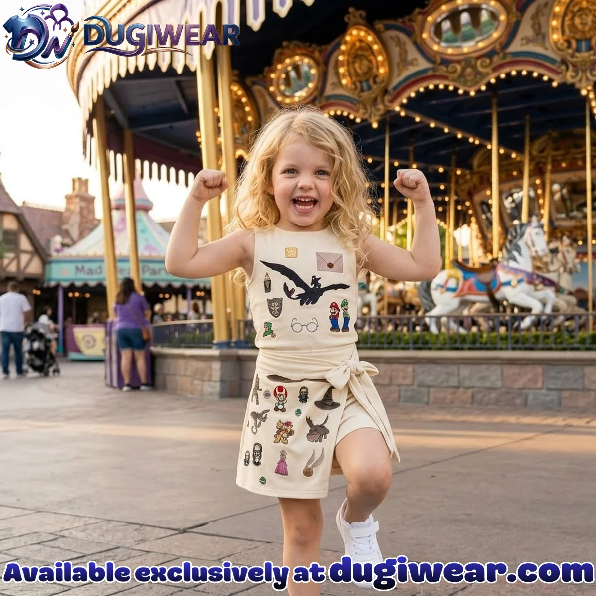 Super Mario Character Pattern Tennis Dress Skirt, Mama Mini Family Matching Outfit Athletic Dress Super Mario Character Pattern Tennis Dress Skirt, Mama Mini Family Matching Outfit Athletic Dress