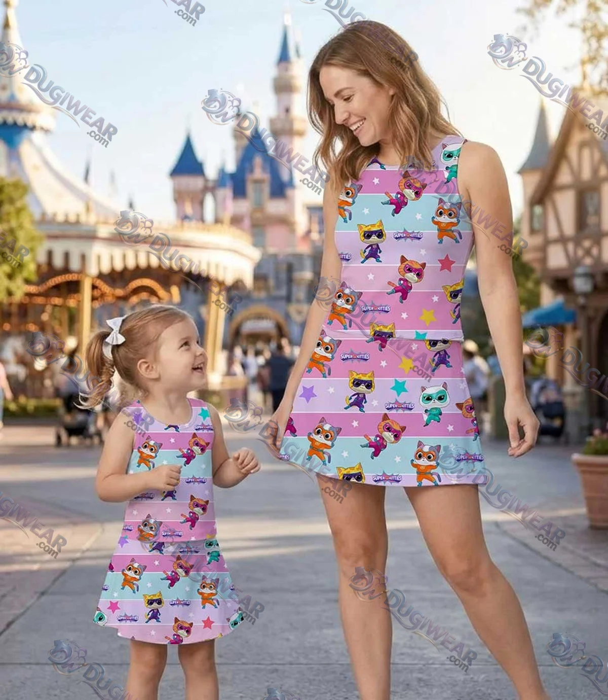 SuperKitties Matching Mom and Me Dress Set, Disney Junior Family Vacation Theme Park Outfit SuperKitties Matching Mom and Me Dress Set, Disney Junior Family Vacation Theme Park Outfit