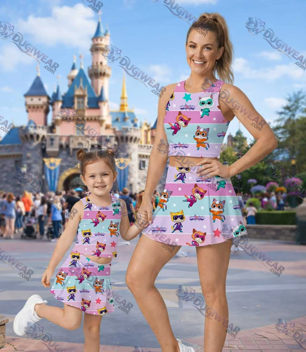 SuperKitties Matching Mom and Me Dress Set, Disney Junior Family Vacation Theme Park Outfit SuperKitties Matching Mom and Me Dress Set, Disney Junior Family Vacation Theme Park Outfit
