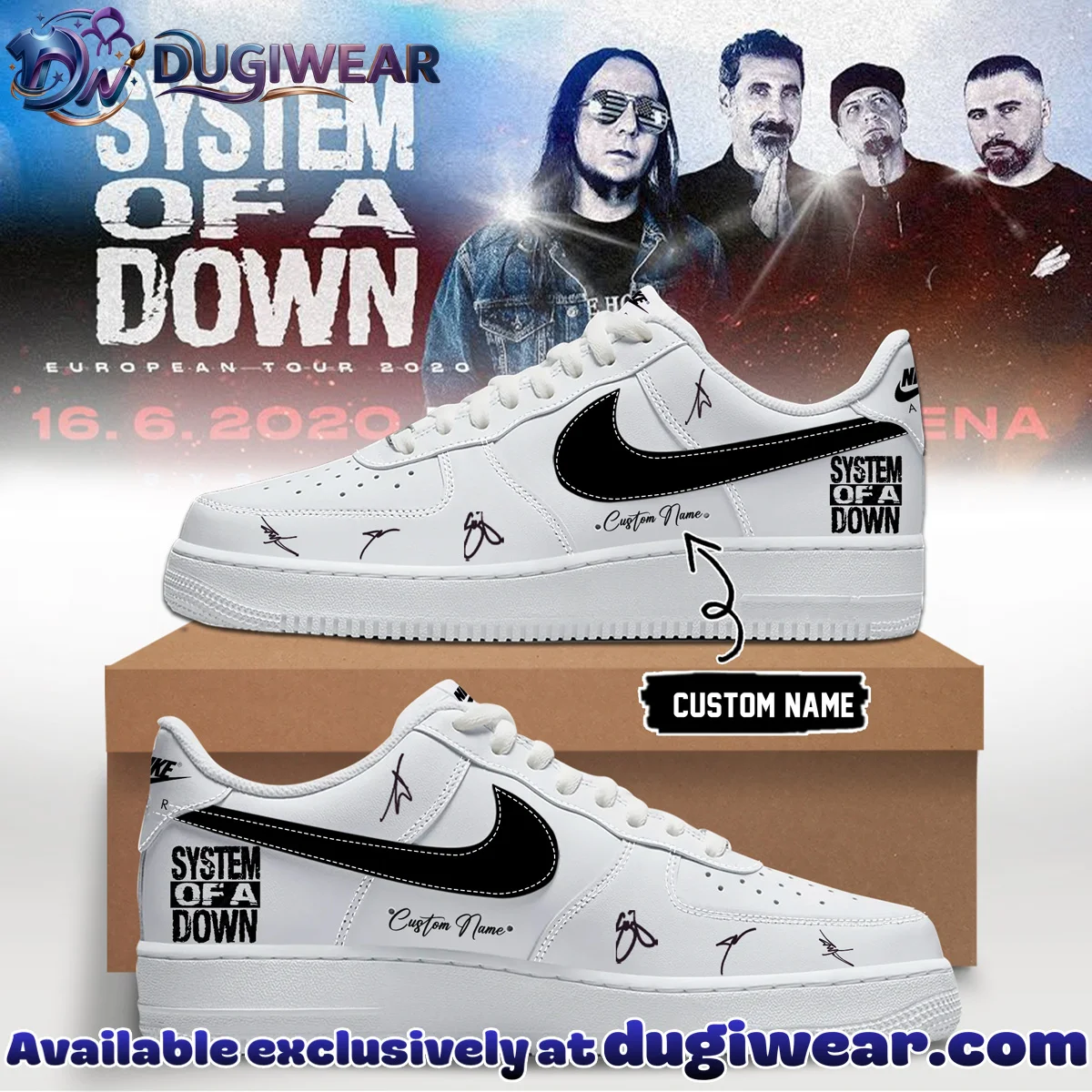 System of a Down Europe UK Stadium Tour Signed Custom Air Force 1 & Jordan 1 Shoes (Design 25)