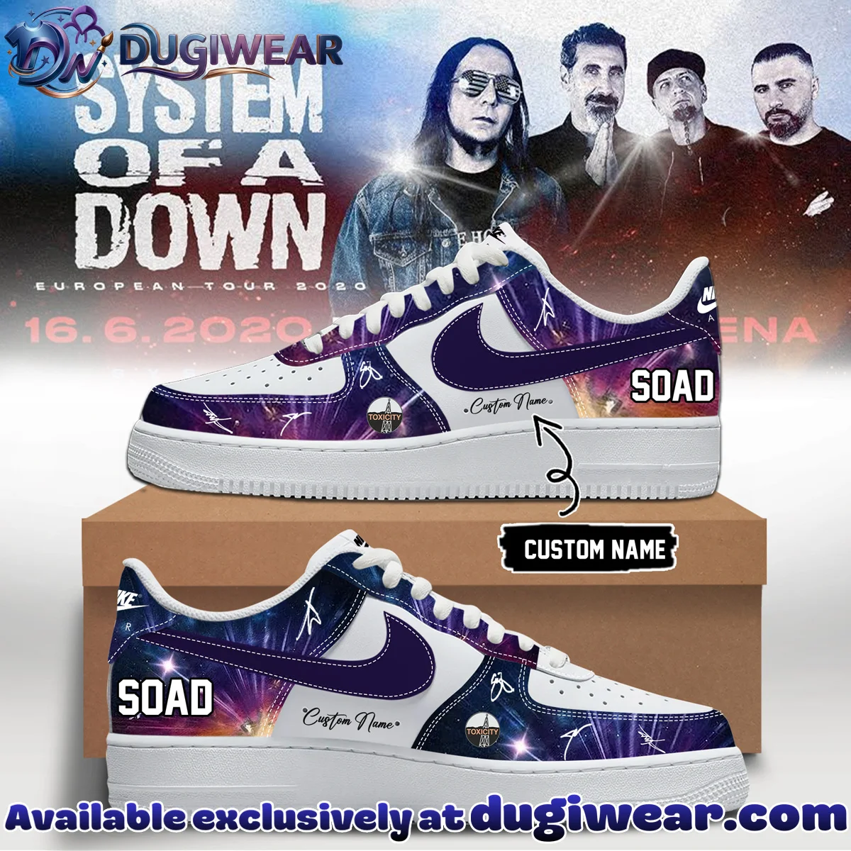 System of a Down Europe UK Stadium Tour Signed Custom Air Force 1 & Jordan 1 Shoes (Style 27)