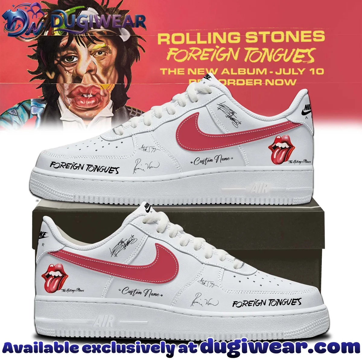The Rolling Stones Foreign Tongues Album Custom Air Force 1 & Jordan 1 Shoes (Release 5)