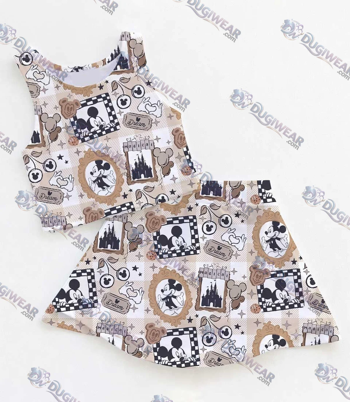 Women's Mickey Mouse Checkered Activewear Set, Magical Park Athletic Dress & Skort Outfit