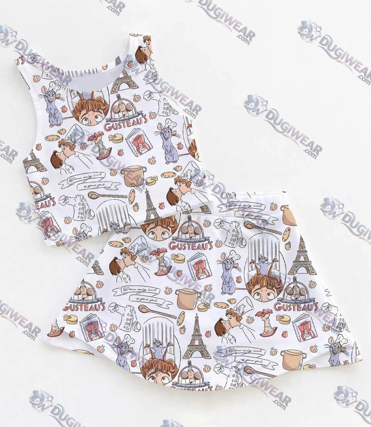 Women's Ratatouille Activewear Set, Paris Chef Rat Athletic Dress & Skort Outfit, Mommy & Me Sportswear