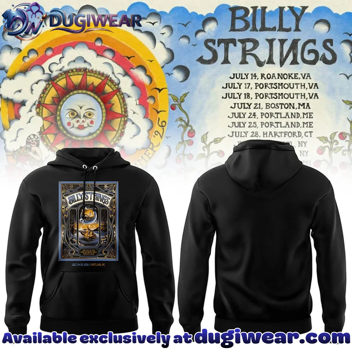 Billy Strings Summer Tour Portland ME Shirt & Hoodie