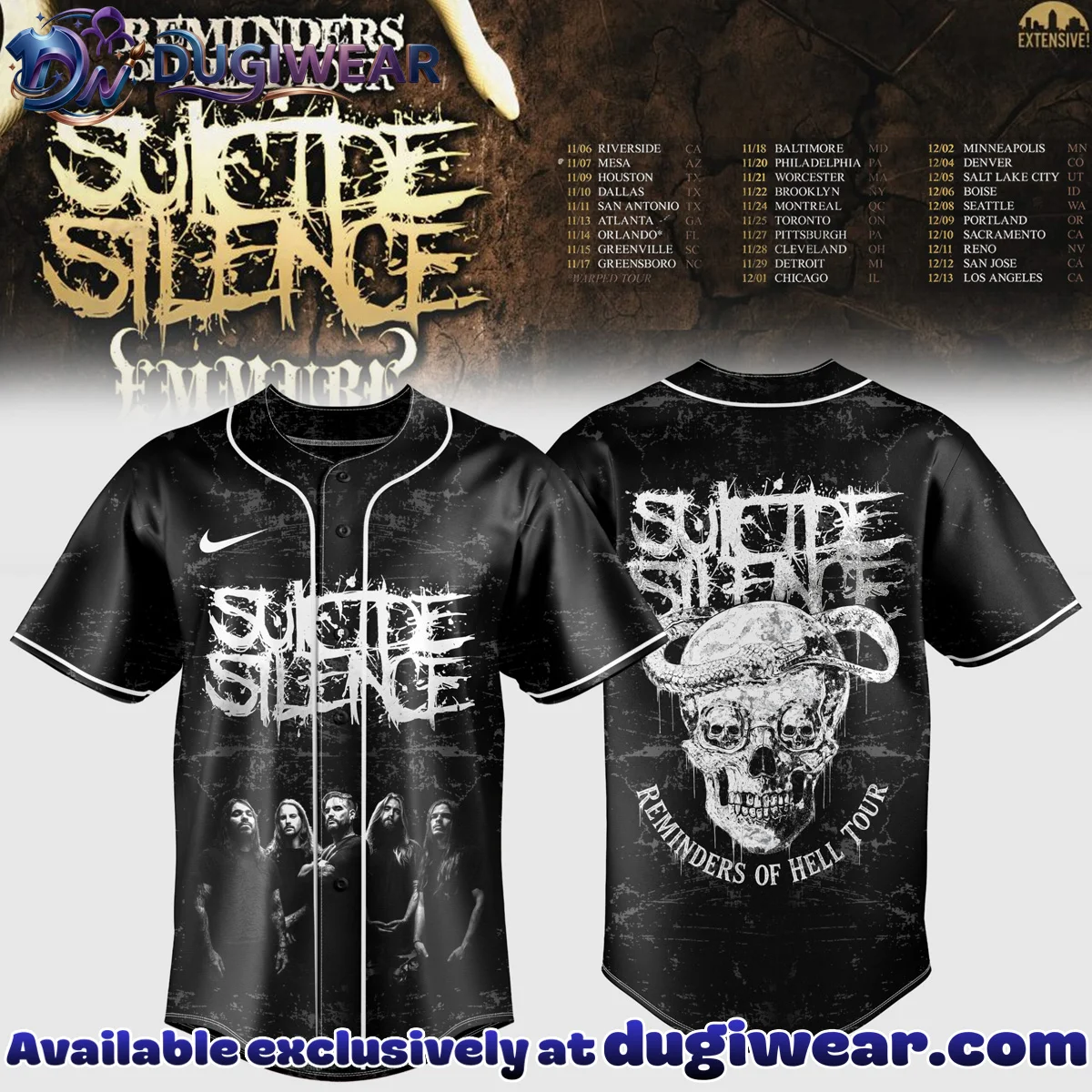 Suicide Silence Reminders of Hell Tour Baseball Jersey (Style 9)