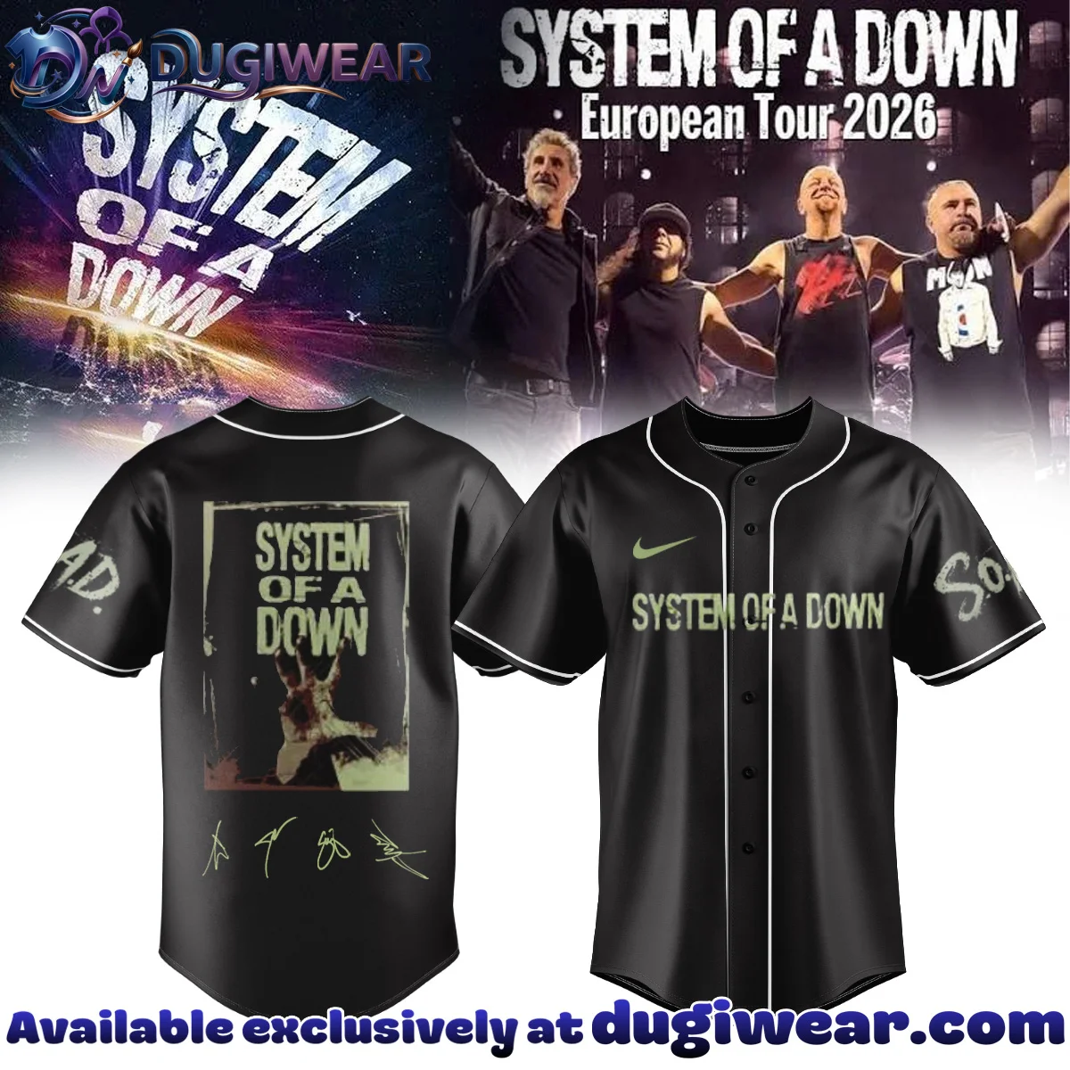 System of a Down Europe UK Stadium Tour Signature Baseball Jersey - Variant 12