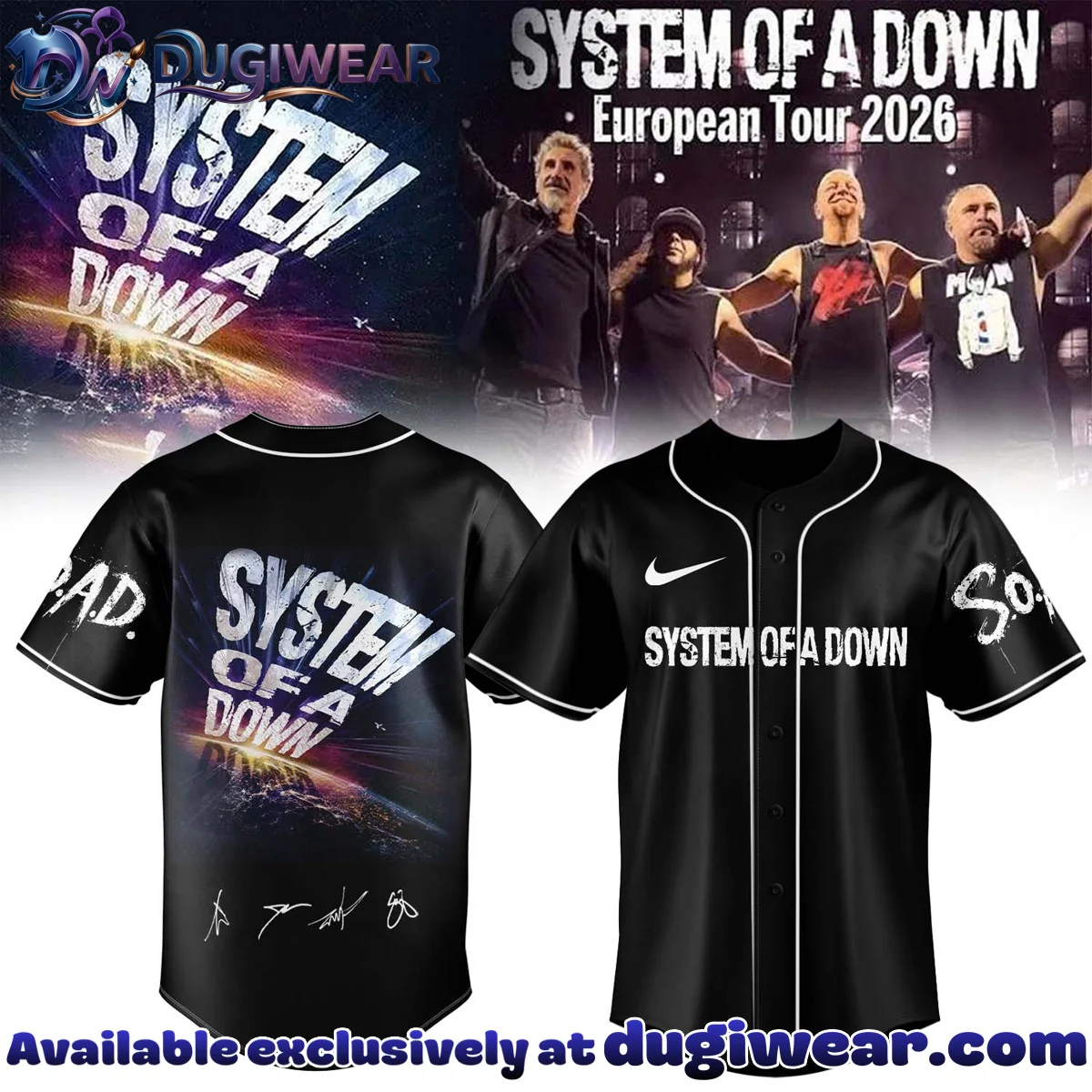 System of a Down Europe UK Stadium Tour Signature Baseball Jersey - Variant 4
