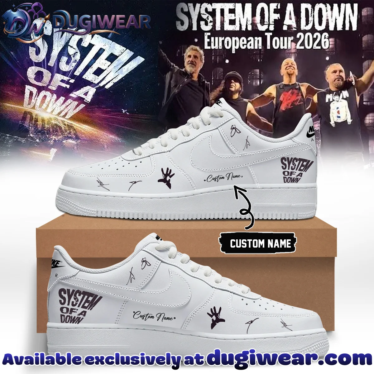 System of a Down Europe UK Stadium Tour Signature Custom Air Force 1 & Jordan 1 Shoes (Design 1)